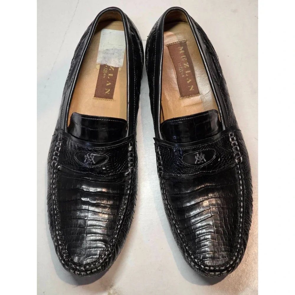 Mezlan Encina Men's Loafers Size 10.5 Black Genuine Crocodile Leather Shoes Vtg